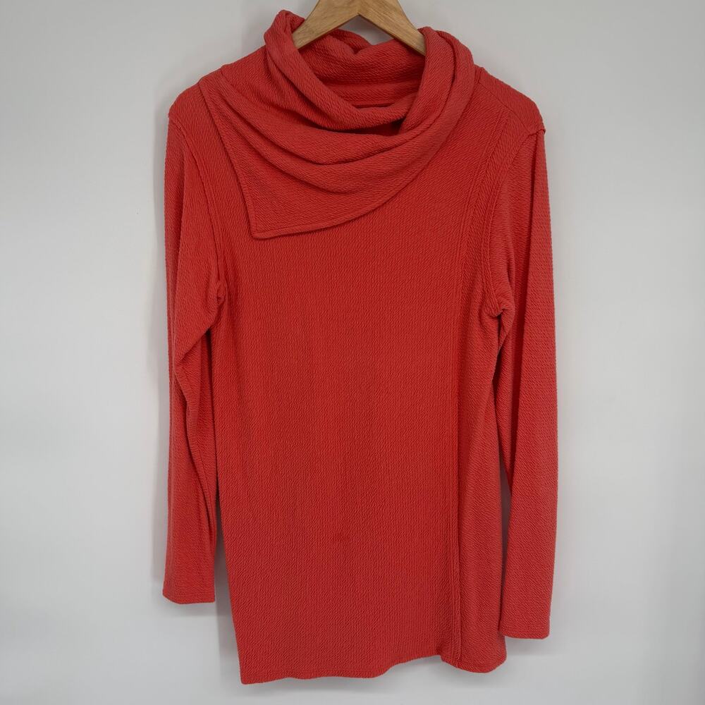 Soft Surroundings Tunic‎ Top Women Small Textured Asymmetrical  Cowl Neck Orange